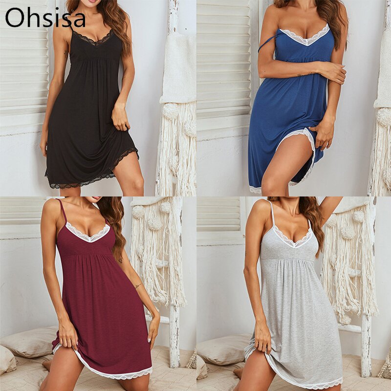 Women's Nightdress Manufacturer - 2024 Summer Thermal Lace Modal Rayon Halter Homewear