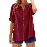 Casual Shirt Manufacturer - 2025 V-neck Loose Button Short Sleeve for Women Spring Summer