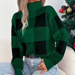 Plaid Sweater Manufacturer - Lantern Long Sleeve High Collar Christmas Warm Loose