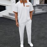 Men's Two-Piece Set Manufacturer - 2025 Summer Waffle Color Matching Lapel Short Sleeve