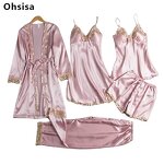 Women's Pajamas Set Manufacturer - 2025 Golden Lace Silk Satin Five Pieces Shorts Home