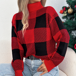 Plaid Sweater Manufacturer - Lantern Long Sleeve High Collar Christmas Warm Loose