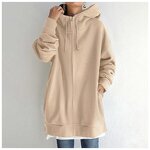 Women's Fleece Hoodie Manufacturer - Long Style Zipper Solid Color Streetwear Casual
