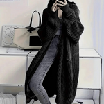 Women's Cardigan Manufacturer - Long Over Knee Loose Thick Knitted Jacket Autumn Winter