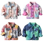 Children's Denim Coat Manufacturer - Korean Tie-dye Short Jeans Lapel Long Sleeve Fashion
