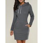Women's Hoodie Dress Manufacturer - Turtleneck Long-Sleeved Solid Color Casual Lined