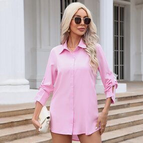 Chiffon Shirt Manufacturer - Stand Collar Button Rolled Sleeve Mid Length Professional