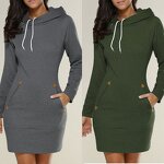 Women's Hoodie Dress Manufacturer - Turtleneck Long-Sleeved Solid Color Casual Lined