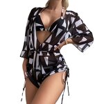 Women's Bikini Set Manufacturer - 3 Piece Spaghetti Strap Bra Jumpsuit Printed Swimwear