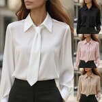 Women's French Shirt Manufacturer - 2025 Autumn Solid Color Casual Tie Long Sleeve