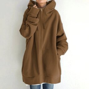 Women's Fleece Hoodie Manufacturer - Long Style Zipper Solid Color Streetwear Casual