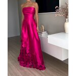 Satin Evening Dress Manufacturer - Patchwork Round Strapless High Waisted Sexy