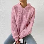 Women's Knitted Hoodie Manufacturer - 2025 Plus Size Jacquard Lace Solid Color Long Sleeve