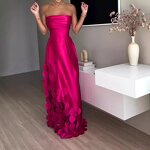Satin Evening Dress Manufacturer - Patchwork Round Strapless High Waisted Sexy