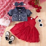 Baby Girl Suit Set Manufacturer - Denim Jacket Sling Lace Dress Head-Free Headdress