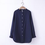 Cotton Yarn Blouse Manufacturer - Long Sleeve Stand Collar Button Soft Midi Casual