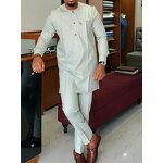 Men's Shirt Pants Set Manufacturer - O-neck Long Sleeve Ethnic Casual for Africa Middle East