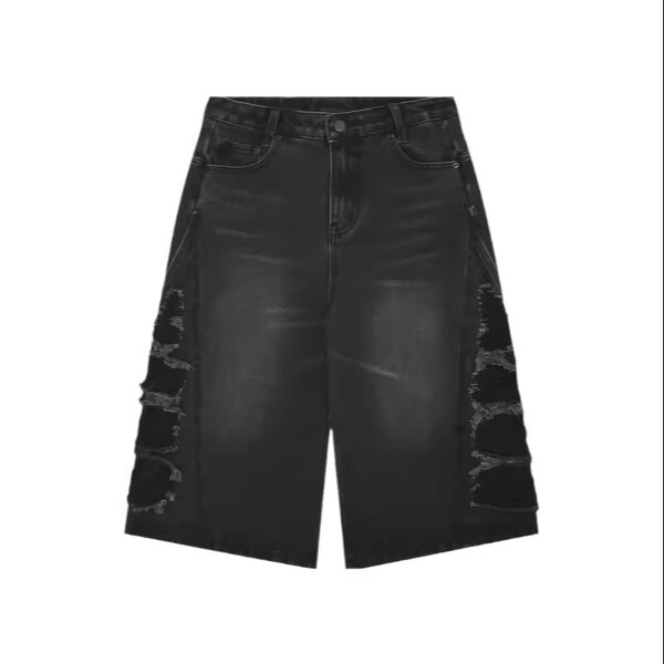 Men's Denim Shorts Manufacturer - Summer Washed Vintage Loose Wide-leg Straight-cut