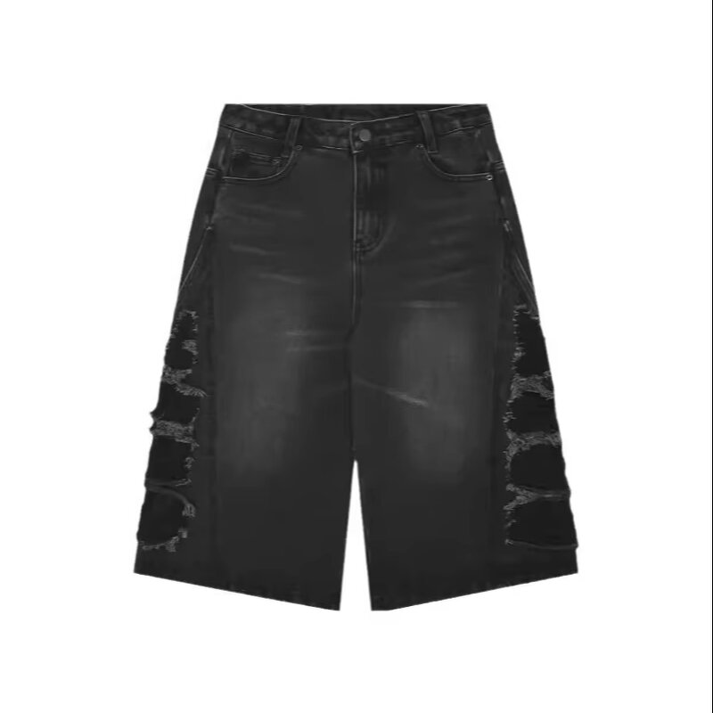 Men's Denim Shorts Manufacturer - Summer Washed Vintage Loose Wide-leg Straight-cut