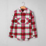 Women's Shirt Jacket Manufacturer - Plaid Lapel Pocket Short Front Long Back Christmas Style