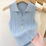 Ice Silk Polo Vest Manufacturer - 2025 Lapel Sleeveless Thin Knit for Women Summer Autumn