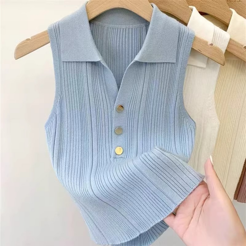 Ice Silk Polo Vest Manufacturer - 2025 Lapel Sleeveless Thin Knit for Women Summer Autumn