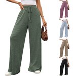 Women's Casual Pants Manufacturer - Solid Color Drawstring Loose Pit Stripe Brushed Elastic