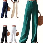 Women's Wide Leg Pants Manufacturer - Linen High Waist Slimming Vertical Straight Tube