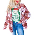 Women's Shirt Jacket Manufacturer - Plaid Lapel Pocket Short Front Long Back Christmas Style