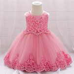 Baby Girl Dress Manufacturer - 2024 Flower Pompadour Solid Color Mesh Cute Children