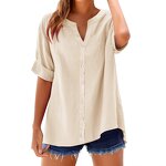 Casual Shirt Manufacturer - 2025 V-neck Loose Button Short Sleeve for Women Spring Summer