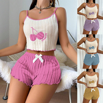 Women's Pajamas Set Manufacturer - 2025 Embroidered Brushed Camisole Shorts Homewear