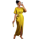 V-neck Casual Dress Manufacturer - 2025 Short Sleeve High Waist Slit Plus Size