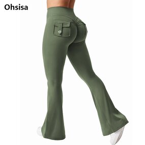 Women's Yoga Pants Manufacturer - High Waist Flared Trousers Hip Lifting Control Solid Color
