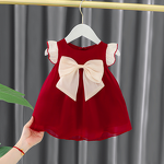 Girls' Princess Dress Manufacturer - 2025 Red Mini Toddler Bow Lace Knee-Length