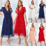 Sequin Midi Dress Manufacturer - V-neck Embroidered for Women Summer Party