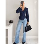 Striped Shirt Manufacturer - 2026 V-neck Long Sleeve Waist Cinched for Women