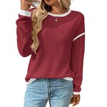 Women's Knitted Top Manufacturer - Line Splicing Solid Color Long Sleeved Round Neck Loose