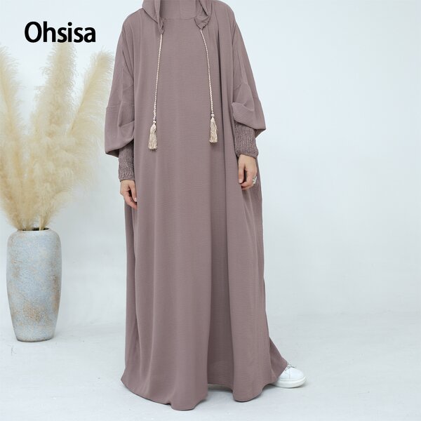 Hooded Abaya Manufacturer - Solid Color Maxi Elastic Cuffs Islamic Clothes