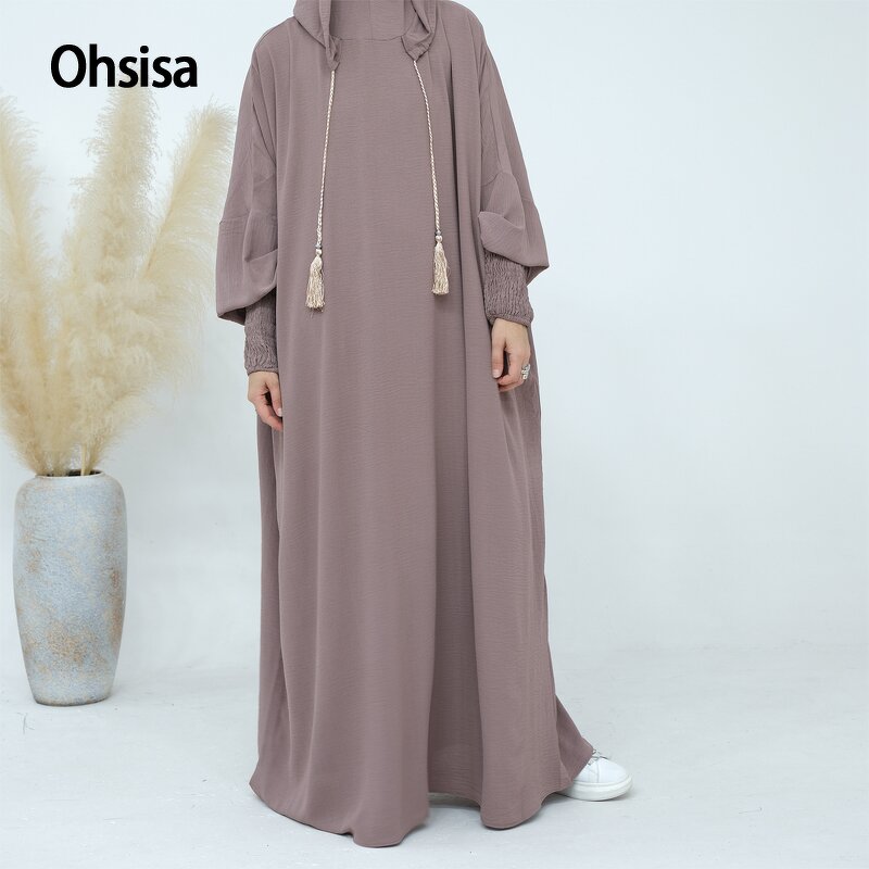 Hooded Abaya Manufacturer - Solid Color Maxi Elastic Cuffs Islamic Clothes