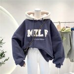 Women's Fleece Hoodie Manufacturer - Add Lamb Wool Letter Embroidery Loose Wholesale