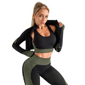 Women's Yoga Set Manufacturer - 2025 3 Pcs Jacket Pants Vest Slim Hip Lift High Elastic