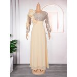 African Evening Dress Manufacturer - 2025 Plus Size Sequined Long Sleeve Chiffon Flower