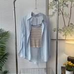 Women's 2-Piece Set Manufacturer - Sunscreen Shirt Loose Solid Color Collar Top