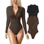 Women's Bodysuit Manufacturer - 2024 Long Sleeve Ribbed Zipper Front Stand Collar Jumpsuit