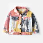 Children's Denim Coat Manufacturer - Korean Tie-dye Short Jeans Lapel Long Sleeve Fashion