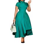 High Waist Evening Dress Manufacturer - Elegant Solid Color Collar Large Swing