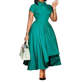 High Waist Evening Dress Manufacturer - Elegant Solid Color Collar Large Swing