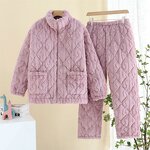 Women's Pajamas Set Manufacturer - 2024 Fleece Plush Padded Zipper Tops Long Pants