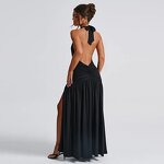 Women's Evening Dress Manufacturer - 2025 V-neck Hanging Neck Sleeveless Bareback Waist